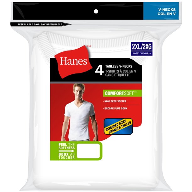 Hanes Men's Tagless 4Pack VNeck TShirt, Sizes 2XL3XL Walmart.ca